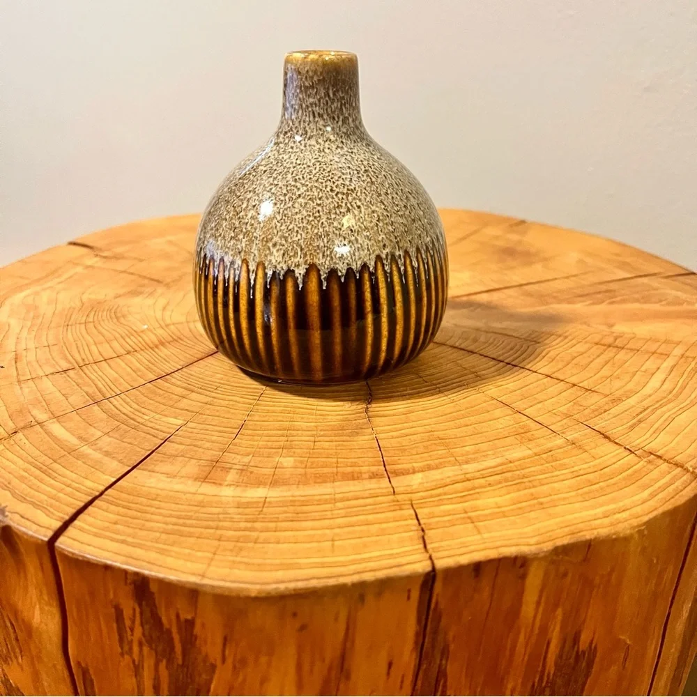 MCM Style Pier 1 Imports Brown Ceramic Bud Vase Bookshelf 4.5”
